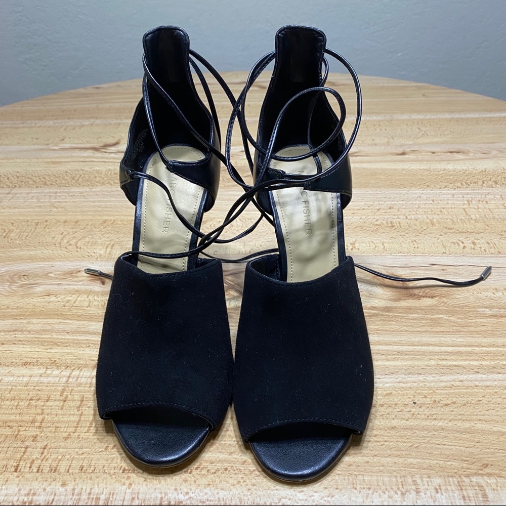 Marc Fisher Black Leather Strap Heels Sandals